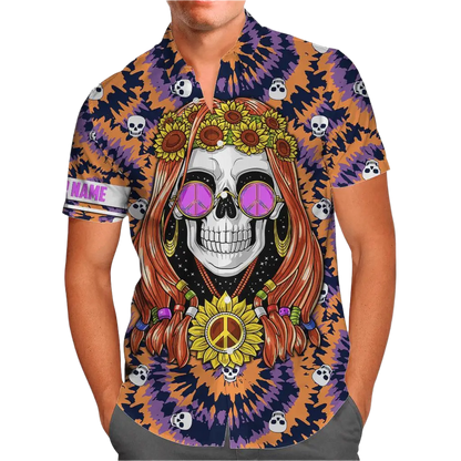 hippie girl sunflower 3D Hawaiian shirt in oversized 5XL sizing for inclusive resort summer fashion