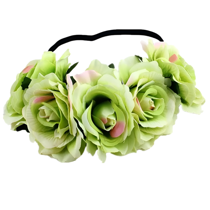 A floral headband featuring large, vibrant roses. The design is bold and romantic, perfect for a bohemian or festival look.