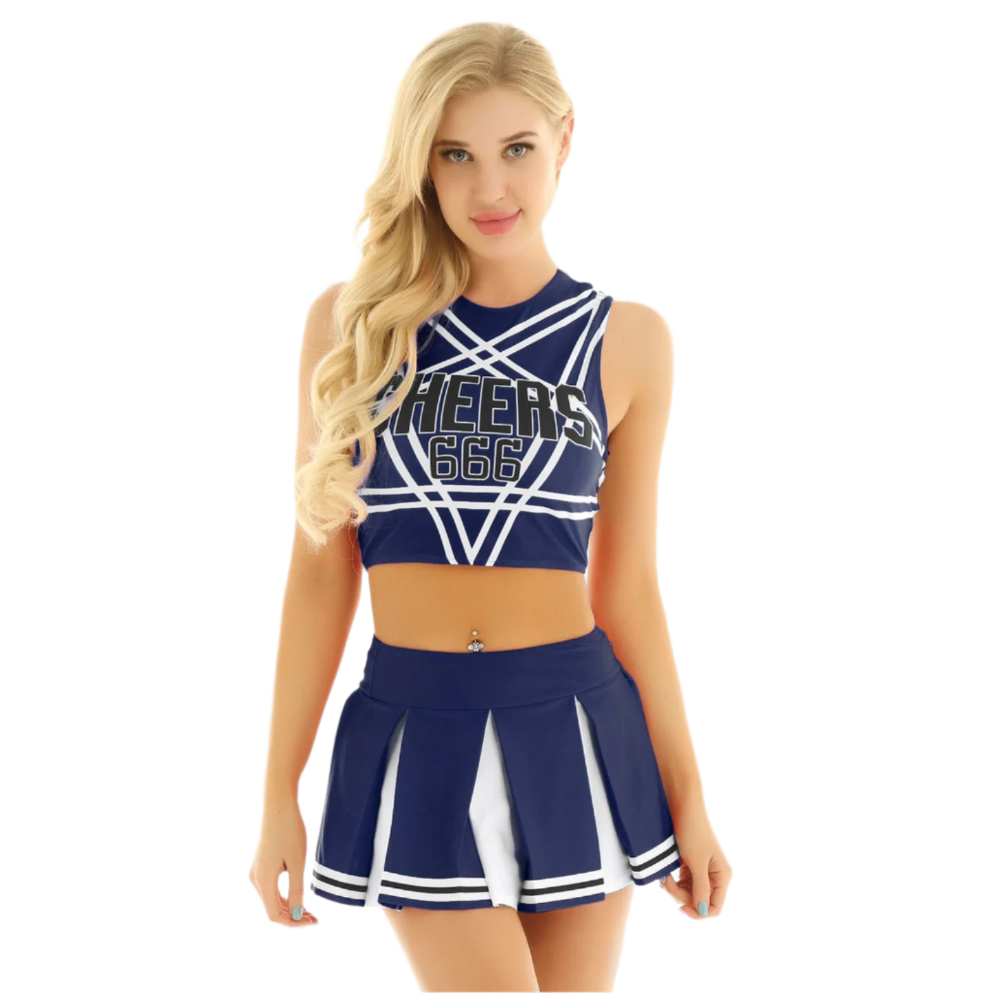 Womens Cheerleader Uniform Sleeveless Crop Top Mini Pleated Skirt