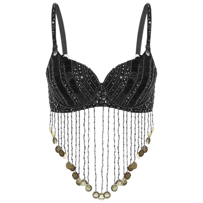 Shiny Sequins Tassels Underwired Bra