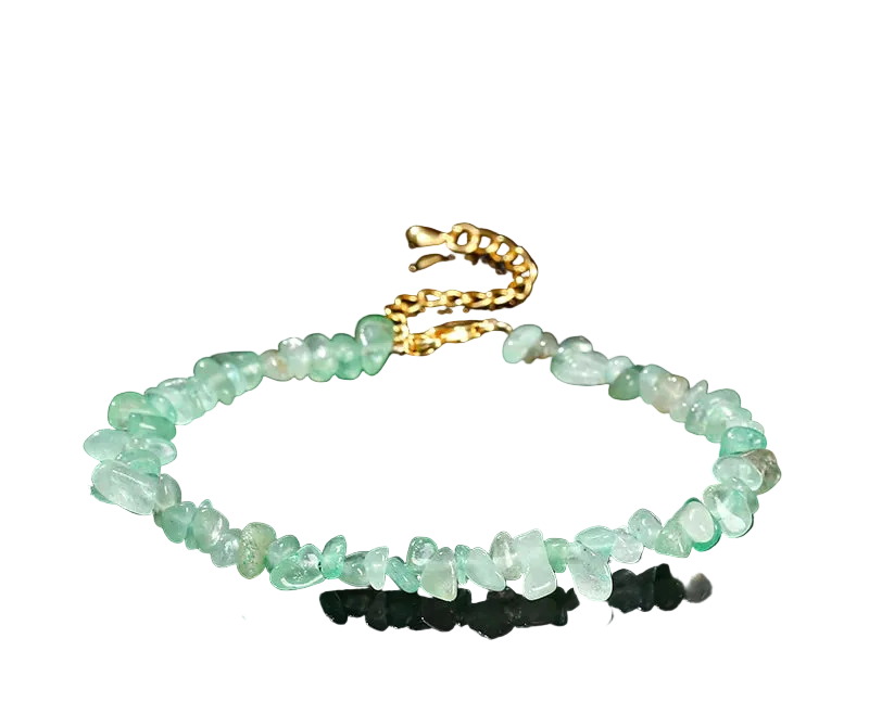 Green aventurine beaded bracelet on a black background with 'Natural Green Aventurine' text.