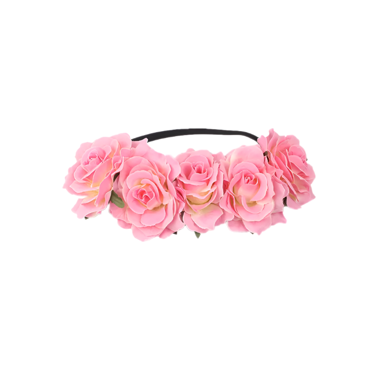 A floral headband featuring large, vibrant roses. The design is bold and romantic, perfect for a bohemian or festival look.