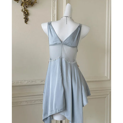 Sexy Women Lingerie Nightgown Chemise Sleepwear Patchwork Hollow Out Lace Nightdress Homeweae Summer Ice Silk Nightie Loungewear