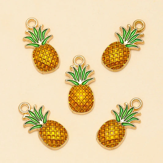 Set of 12 pineapple-shaped charms, perfect for adding a tropical touch to jewelry or accessories.