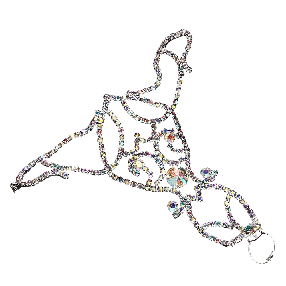 Women’s Rhinestone Hand Chain Bracelet | Crystal Statement Ring Bracelet