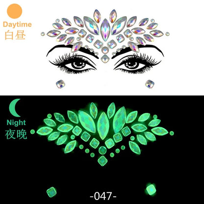 Glow in the Dark Face Gems | Rhinestone Festival Face Stickers