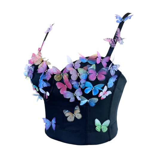 corset with colorful butterfly bra bustier vintage bodice strap corselet design for party summer resort entertainment