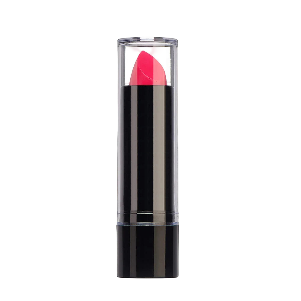 Pink lipstick in a black case on a white background