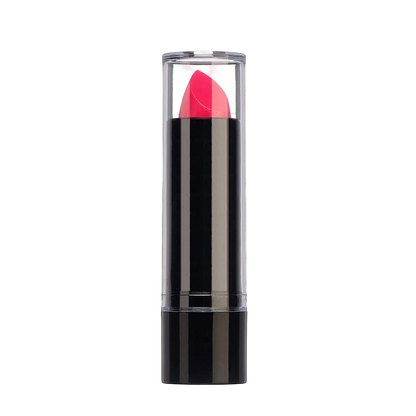 Pink lipstick in a black case on a white background