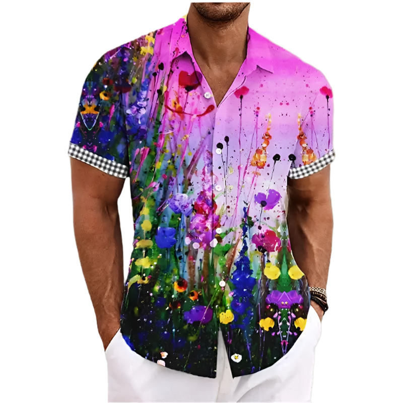 colorful butterflies print shirt with florals graphic Y2K lapel design for Animal Instincts theme night resort wear