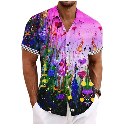 colorful butterflies print shirt with florals graphic Y2K lapel design for Animal Instincts theme night resort wear