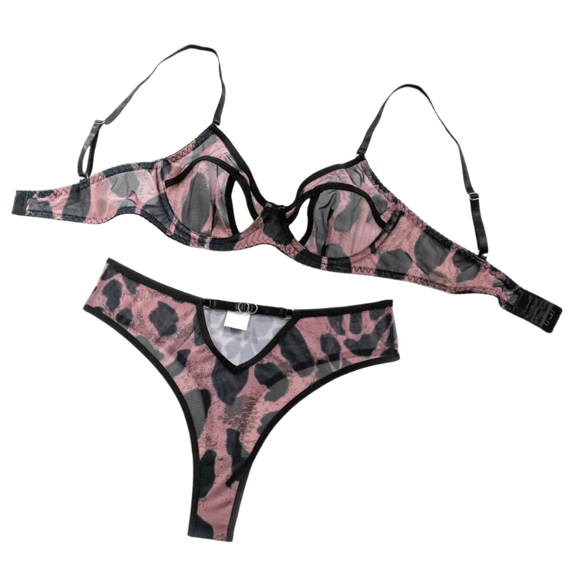 Sexy Leopard Pattern Hollow Out Luxury Erotic Lingerie Set