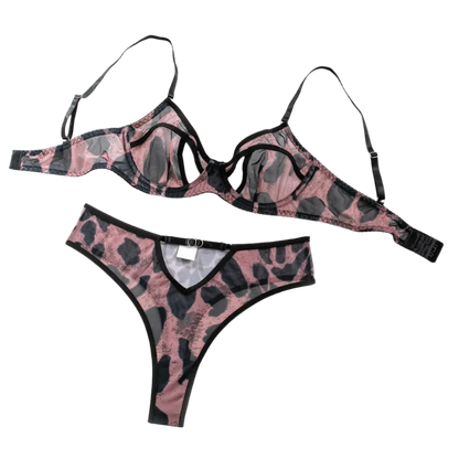 Sexy Leopard Pattern Hollow Out Luxury Erotic Lingerie Set