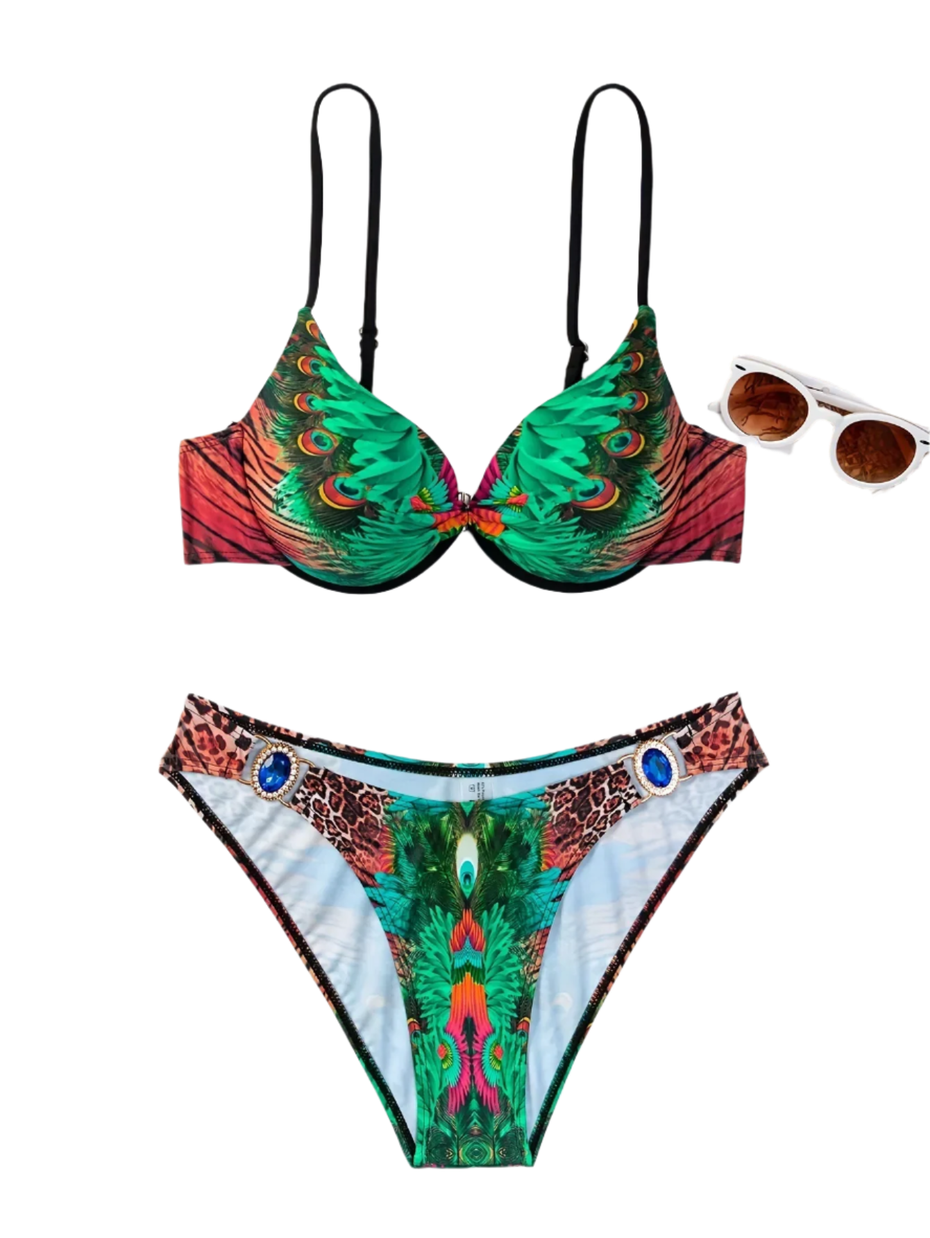 Peacock Leopard Printed Underwired Bra Cup Bikini