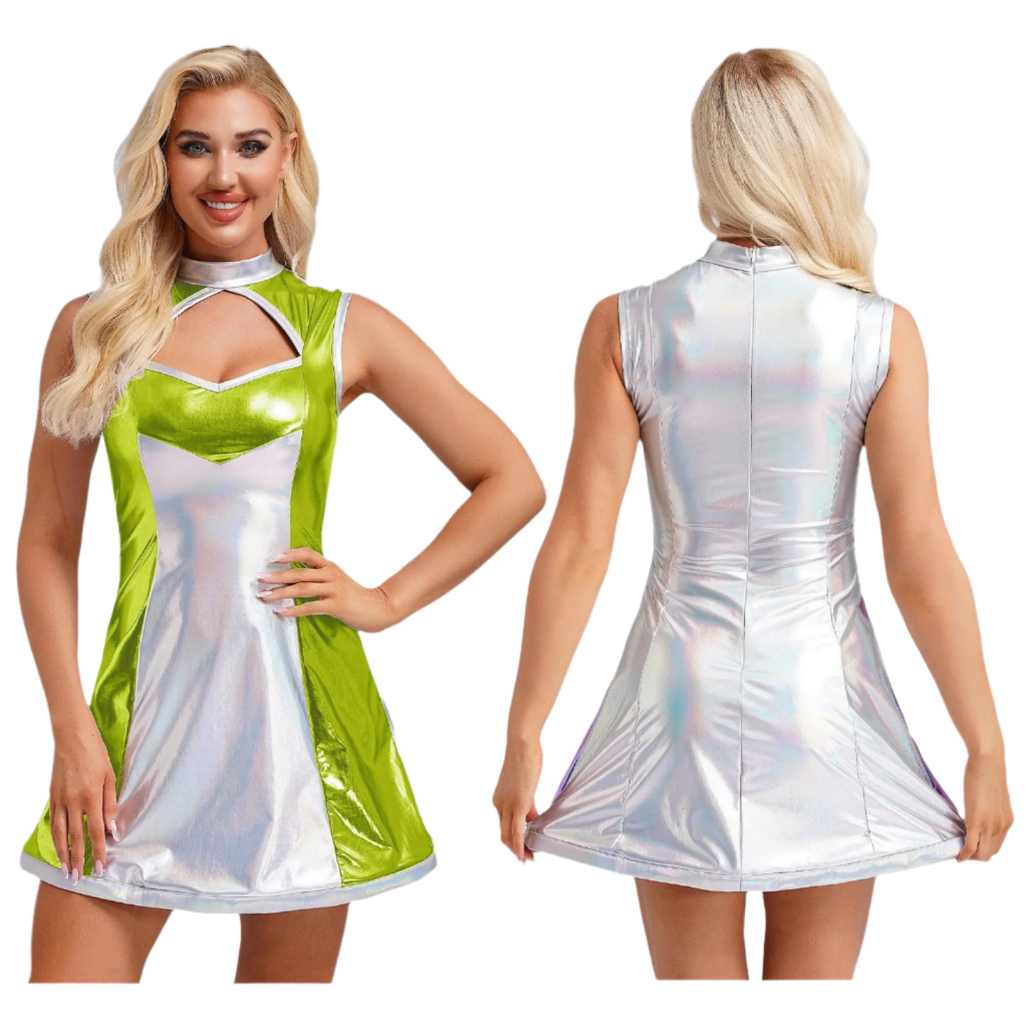 Womens Metallic Shiny Outer Space Fighter Alien Astronaut Cosplay