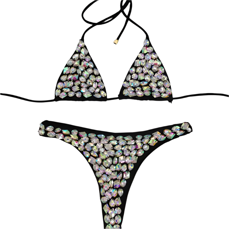 Crystal Embellished Push-Up Bikini - Luxury Brazilian Cut Resort Swimwea