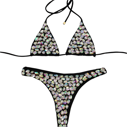 Crystal Embellished Push-Up Bikini - Luxury Brazilian Cut Resort Swimwea