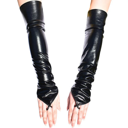 Sexy Black Long Gloves – Shiny Imitation Leather Costume Accessories