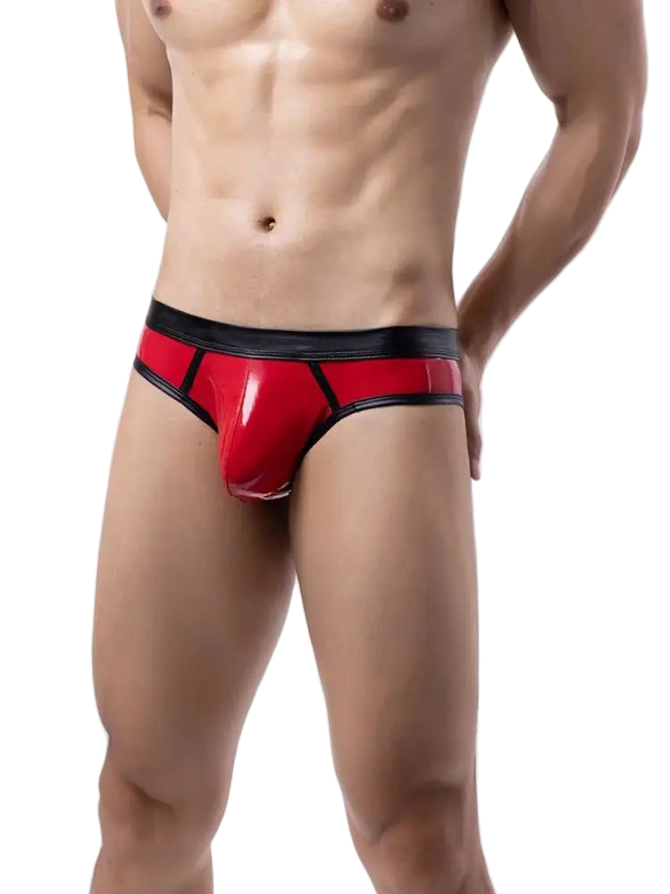 Red men's underwear with black waistband on a white background
