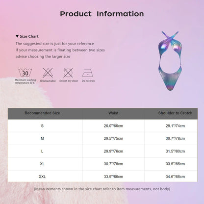 Womens Holographic One-Piece Monokini Bikini Swimsuit Beachwear Halter Cross Back Cutout High Cut Backless Bodysuit Swimwear