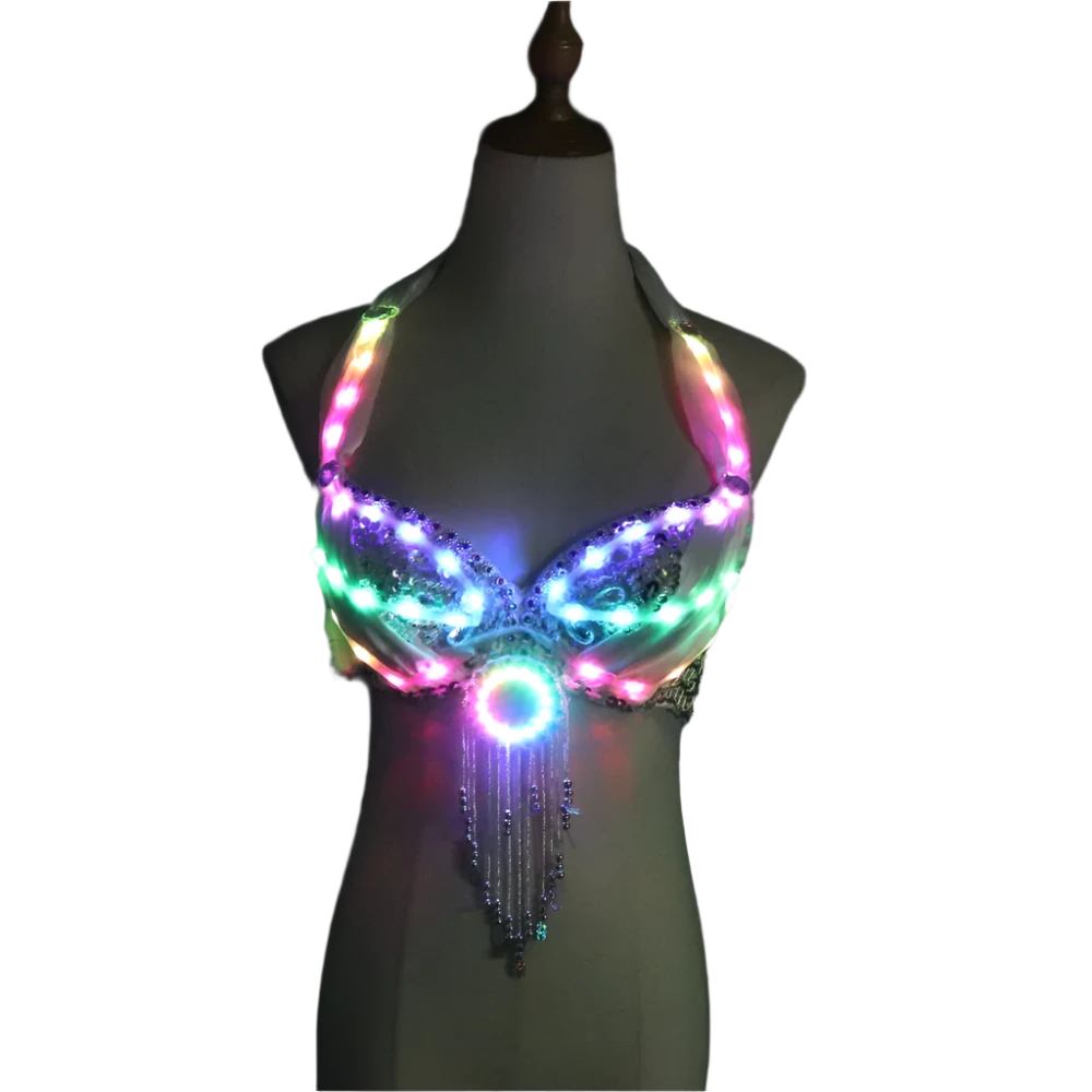 LED Light-Up Bra: A dazzling bra adorned with colorful LED lights and decorative fringe, creating a vibrant and eye-catching look.

