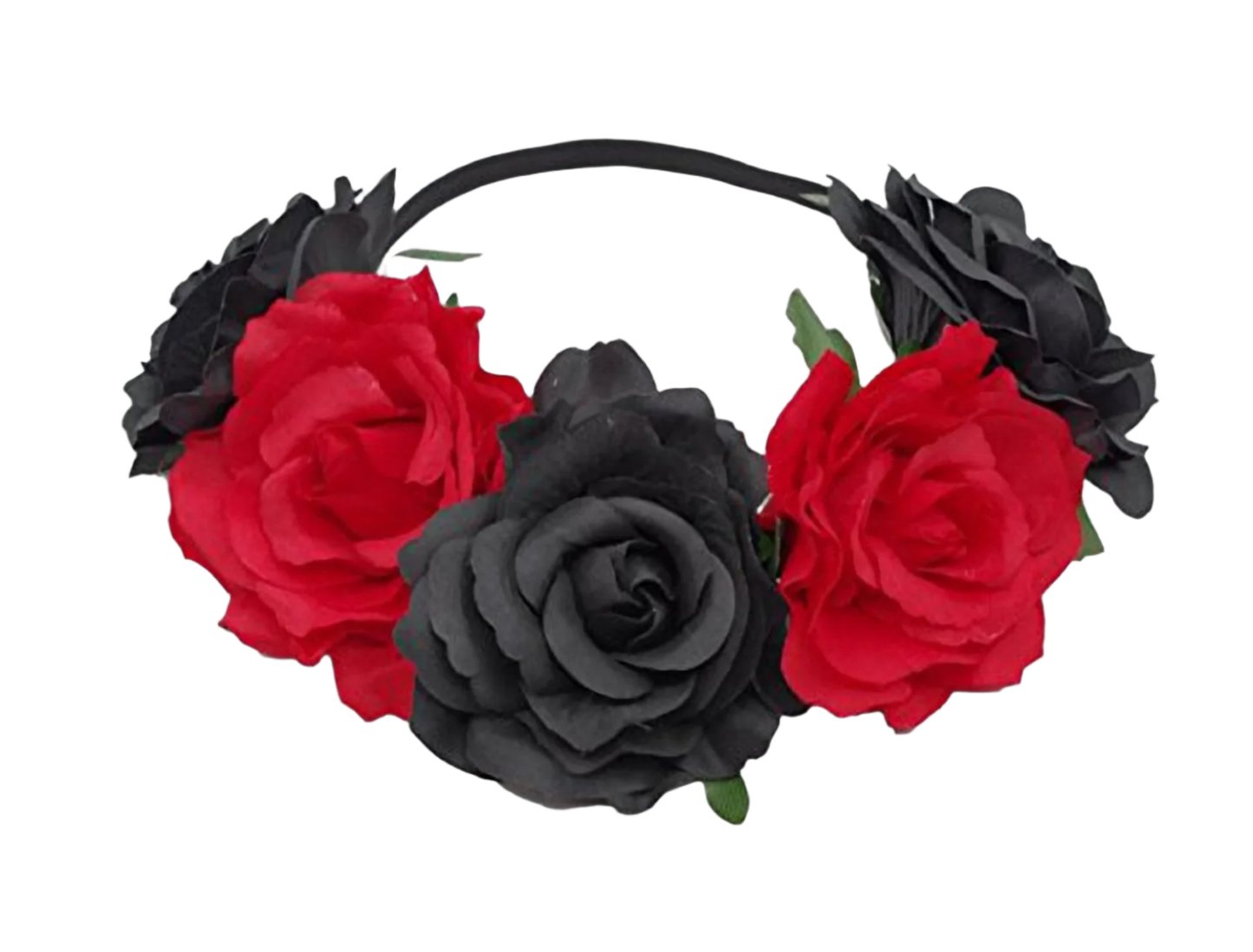 A floral headband featuring large, vibrant roses. The design is bold and romantic, perfect for a bohemian or festival look.