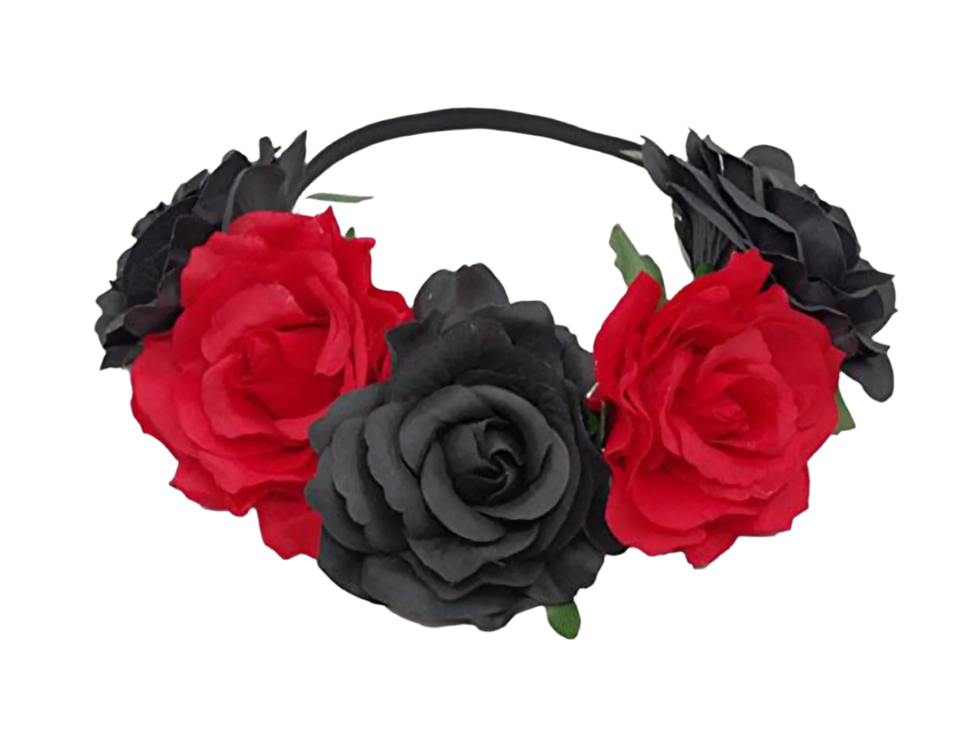 A floral headband featuring large, vibrant roses. The design is bold and romantic, perfect for a bohemian or festival look.