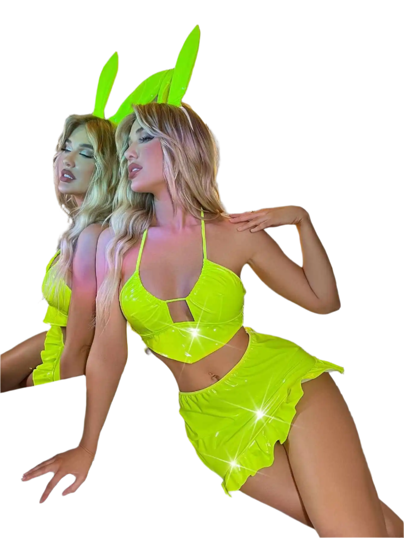 Two-Piece Candy Color Bunny Girl Costume with Hollow Out Design for Resort Theme Nights