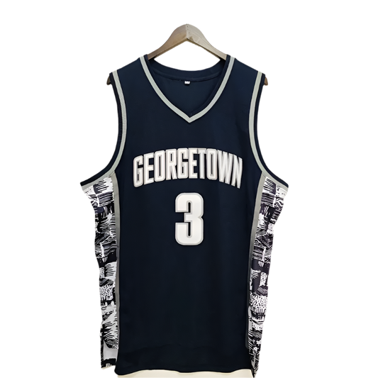 Iverson Georgetown Hoyas basketball jersey with athletic embroidery and hip hop styling for sports-themed resort wear
