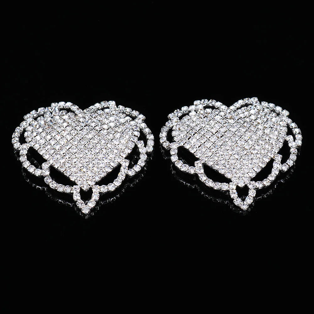 XSBODY 2 PCS Rhinestone Heart Tassel Nipple Stickers Breast Petals Women Sexy Body Chain Cover Nipple Pasties Sticker Jewelry