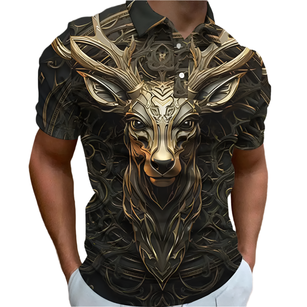 Oversized 3D animal print polo shirt with retro design, perfect for resort golf and casual wear

