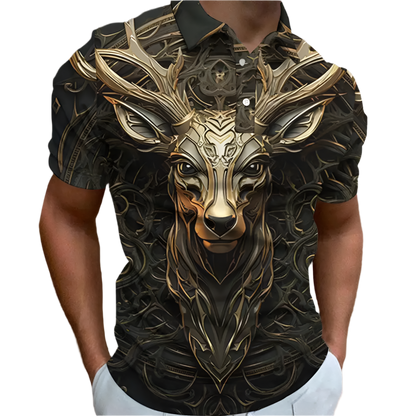 Oversized 3D animal print polo shirt with retro design, perfect for resort golf and casual wear

