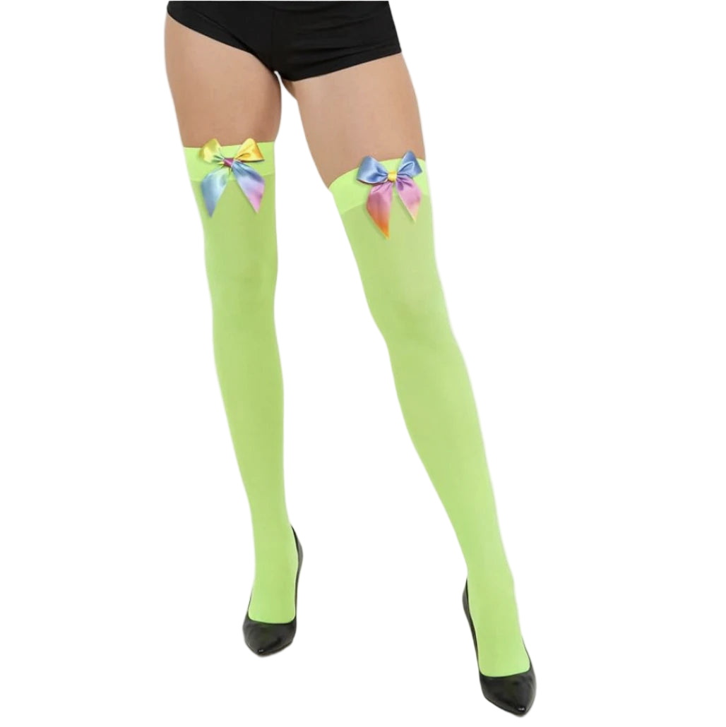 Gradient Rainbow Bow Velvet Knee High Socks – Soft Warm Fashion Stockings for Women