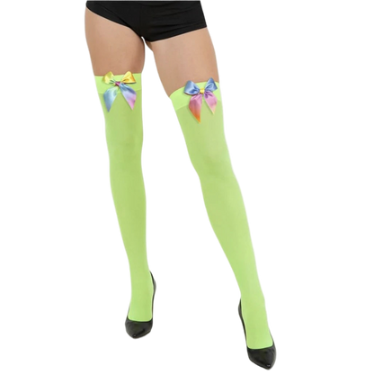 Gradient Rainbow Bow Velvet Knee High Socks – Soft Warm Fashion Stockings for Women