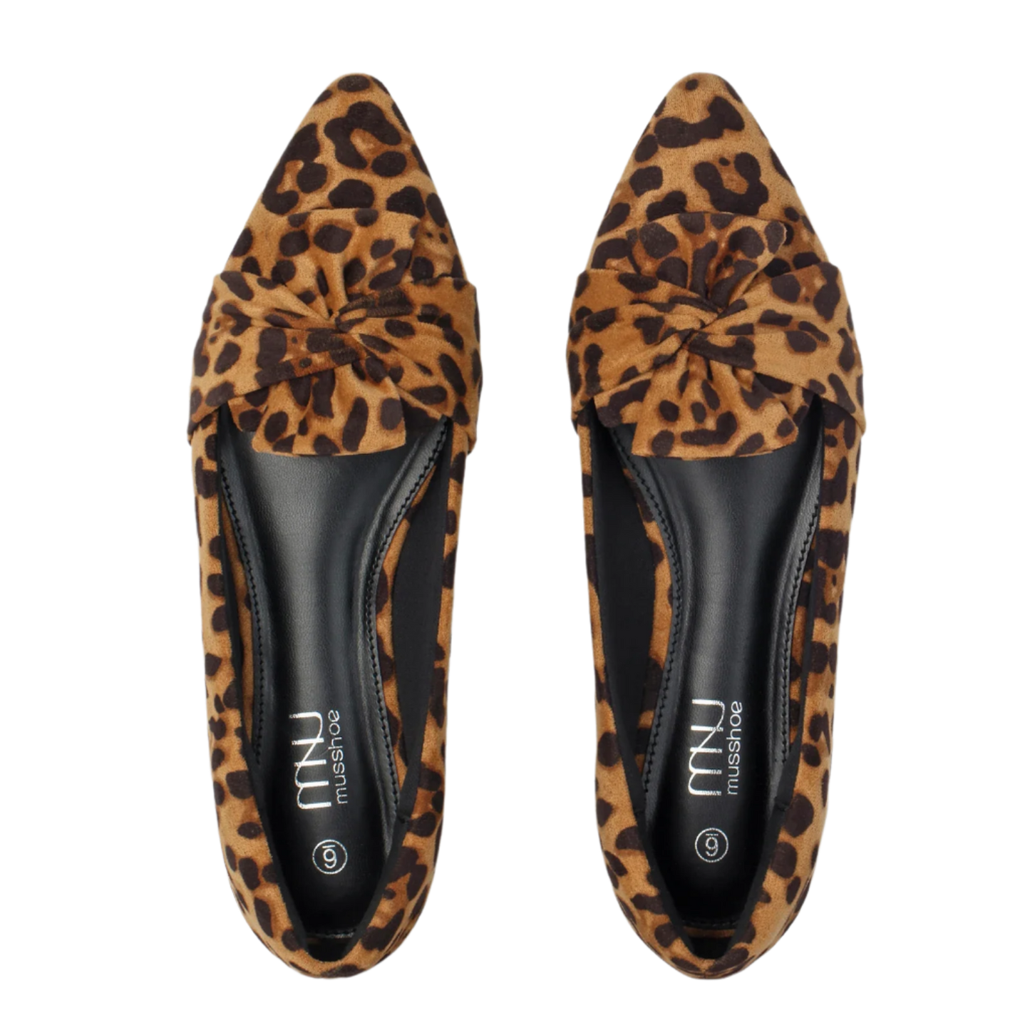 Elegant leopard print flat loafers with decorative butterfly bow and pointed toe design for comfortable resort wear

