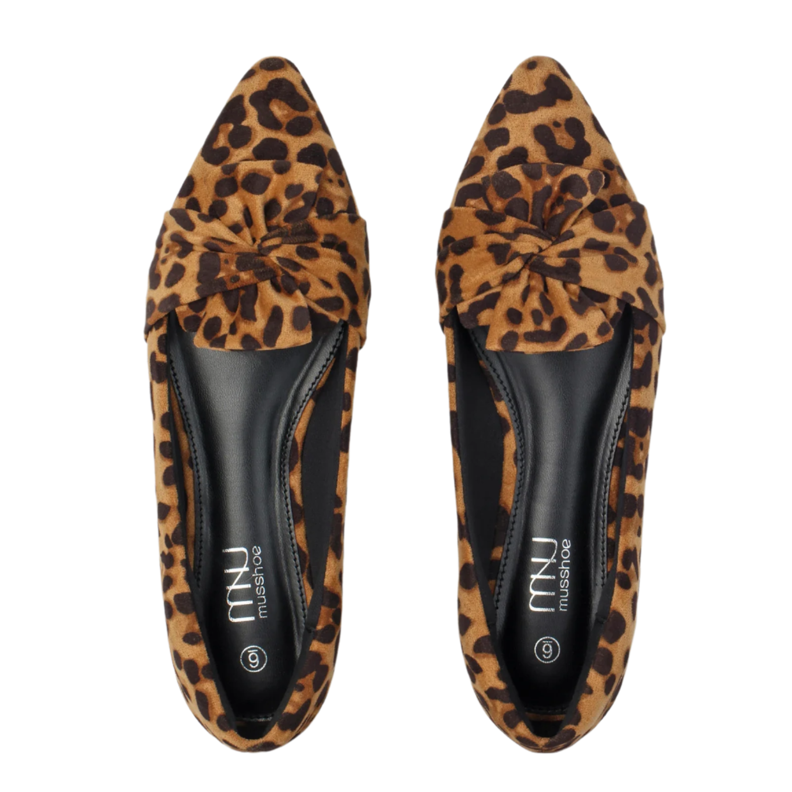 Elegant leopard print flat loafers with decorative butterfly bow and pointed toe design for comfortable resort wear

