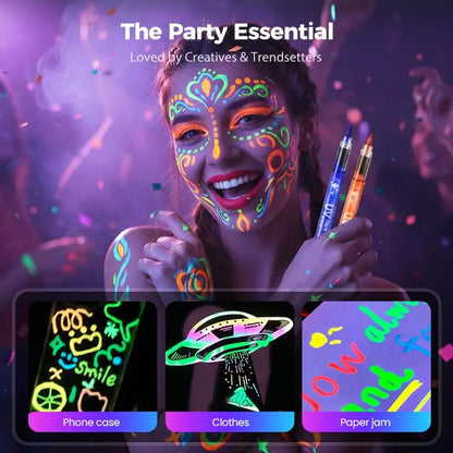 UV Neon Face & Body Paint Markers | Glow in the Dark Temporary Tattoo Pens
