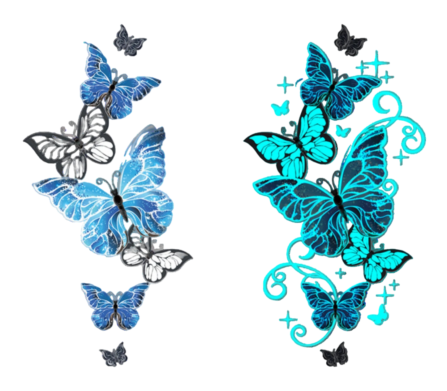 Butterfly designs on a white and gray background