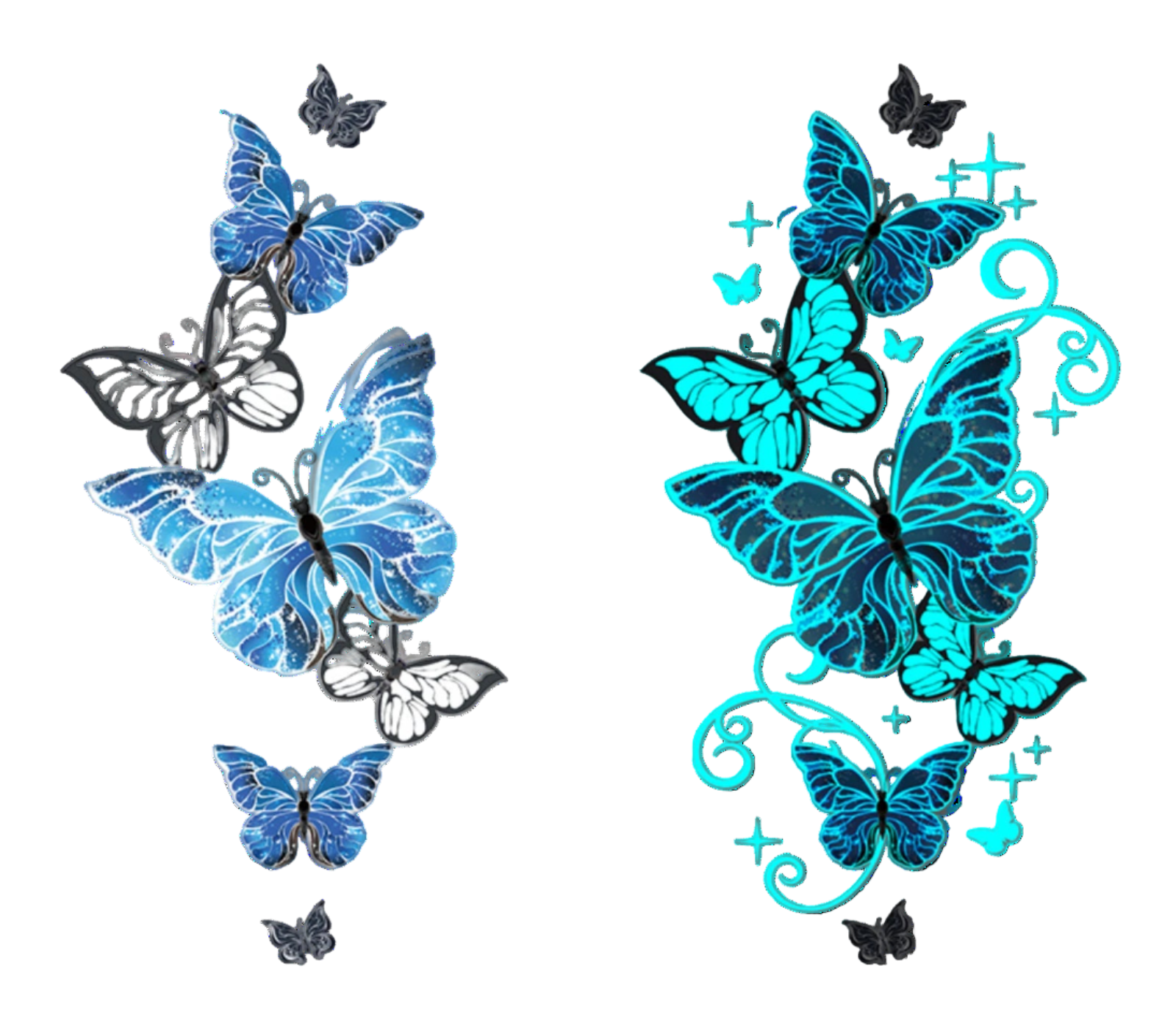 Butterfly designs on a white and gray background