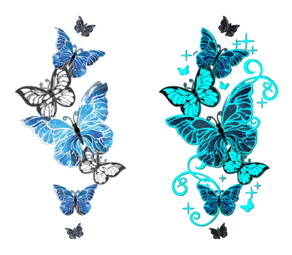 Butterfly designs on a white and gray background