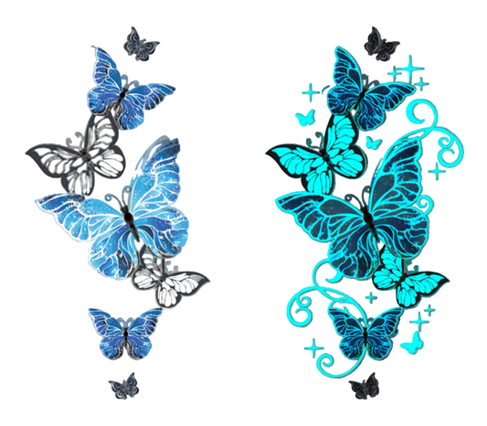 Butterfly designs on a white and gray background
