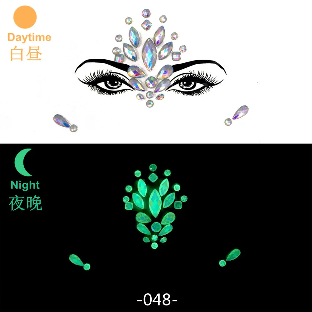 Glow in the Dark Face Gems | Rhinestone Festival Face Stickers