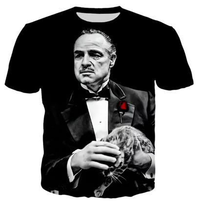 Godfather 3D printed oversized t-shirt with street style design for resort casual wear

