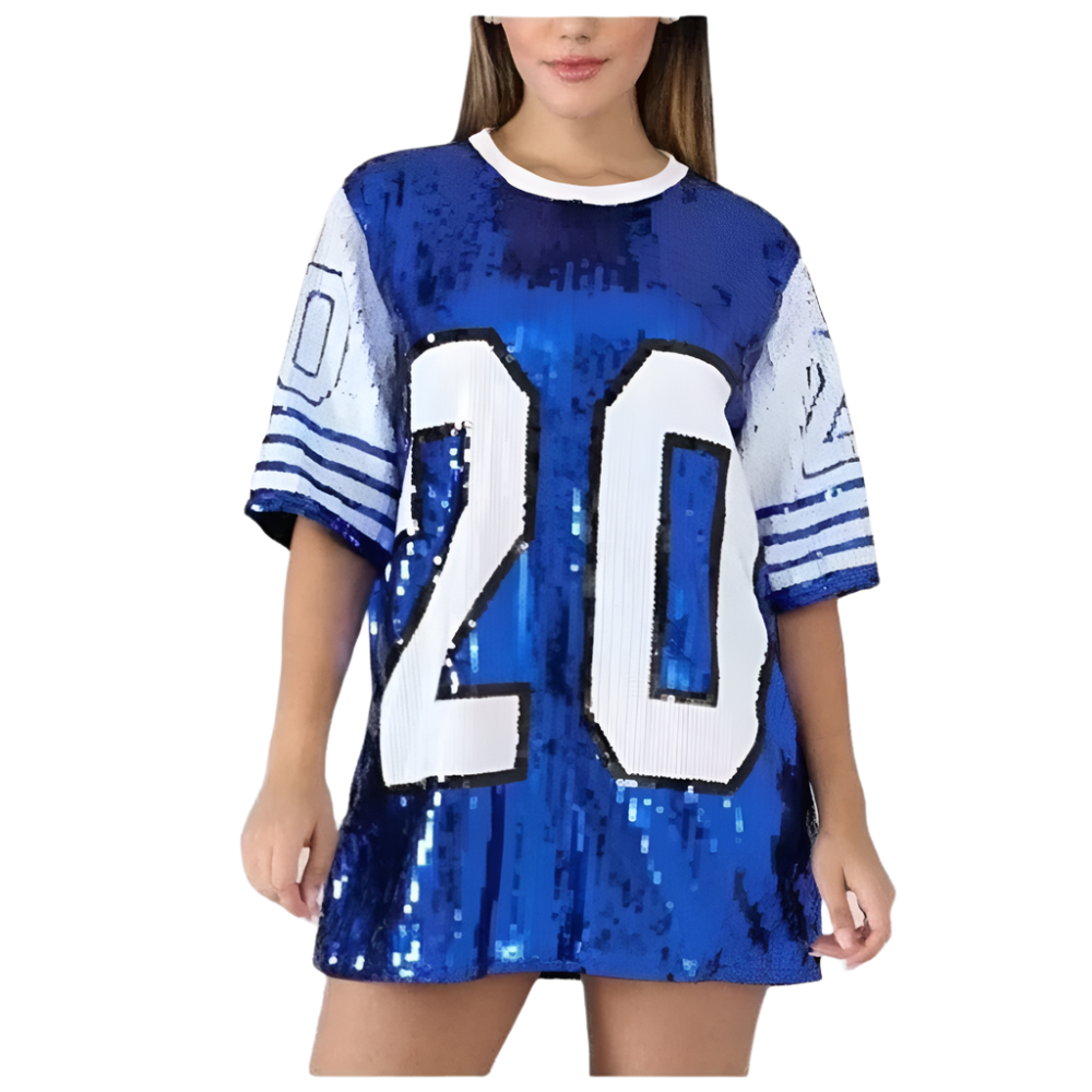 Long O-Neck T-shirt Party Club Blue and White 20 ZETA PHI BETA Sequin Clothing