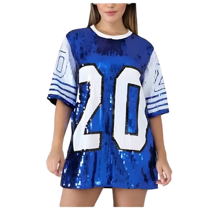 Long O-Neck T-shirt Party Club Blue and White 20 ZETA PHI BETA Sequin Clothing