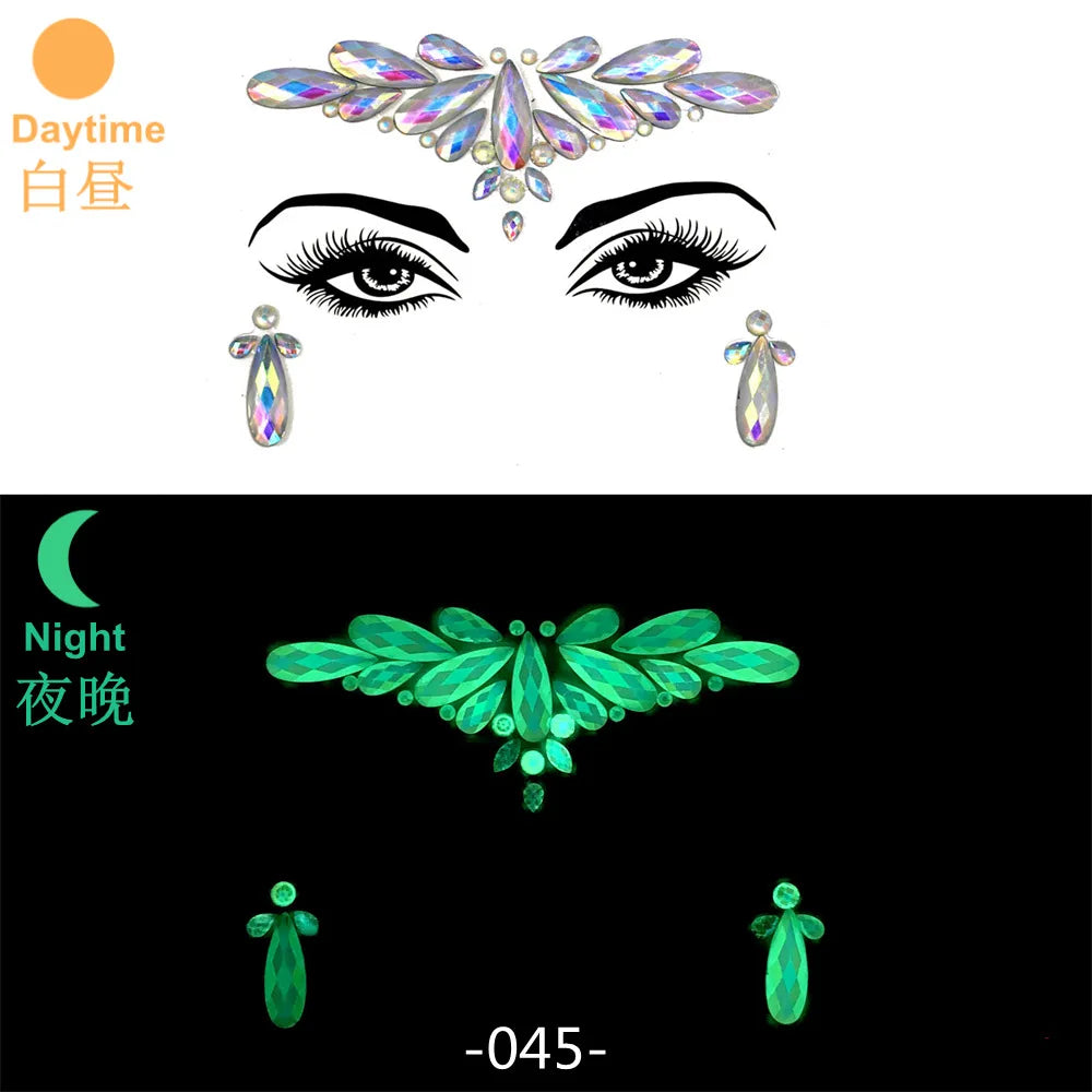 Glow in the Dark Face Gems | Rhinestone Festival Face Stickers