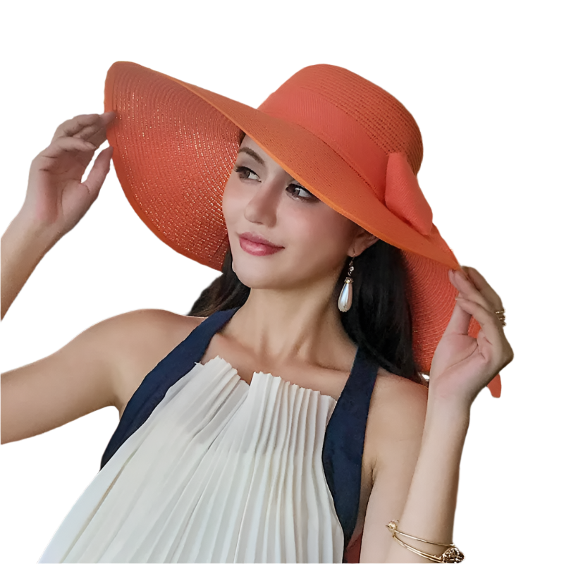 Woman wearing an orange hat indoors
