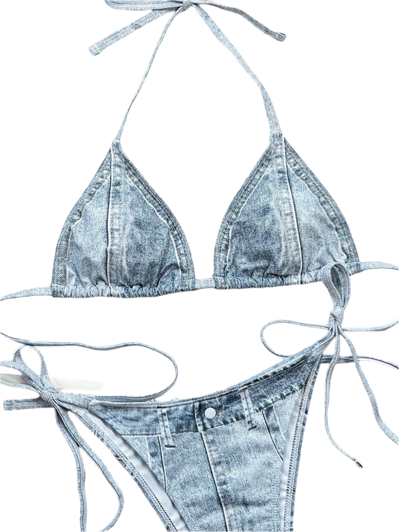 Women Denim Print Bikini Set