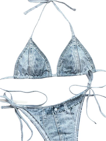 Women Denim Print Bikini Set