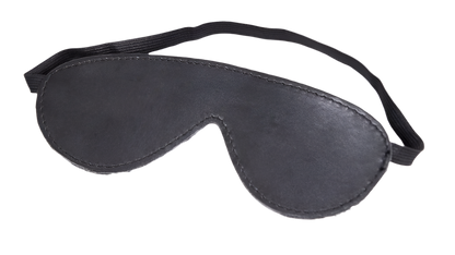 A black leather eye mask and studded details. The design is sleek and mysterious, perfect for a costume or themed event.